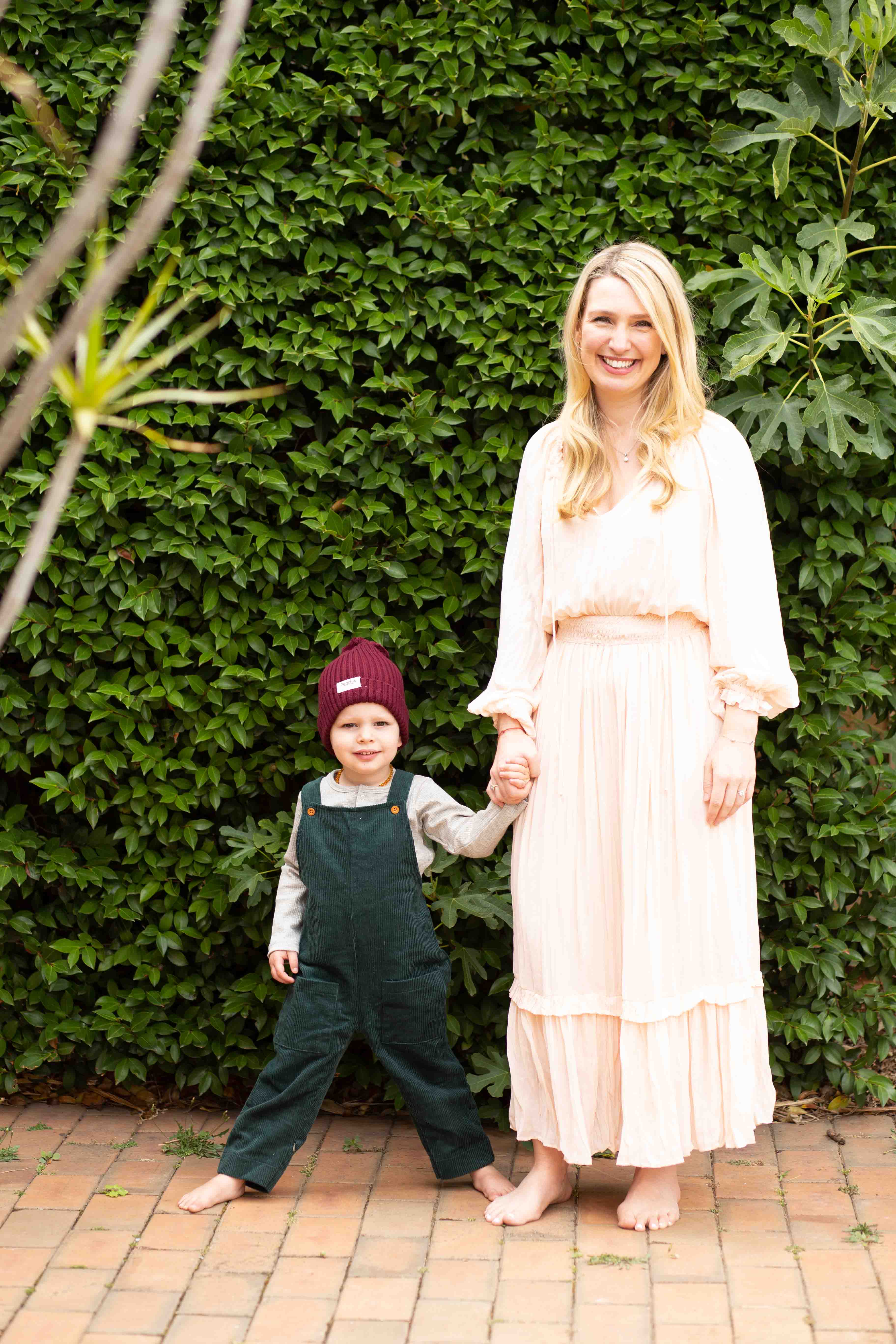 @ponchikbabieskids - Archie - Moss Green Overalls, Pebble Rib, Mulberry Beanie + Eva (owner) 2